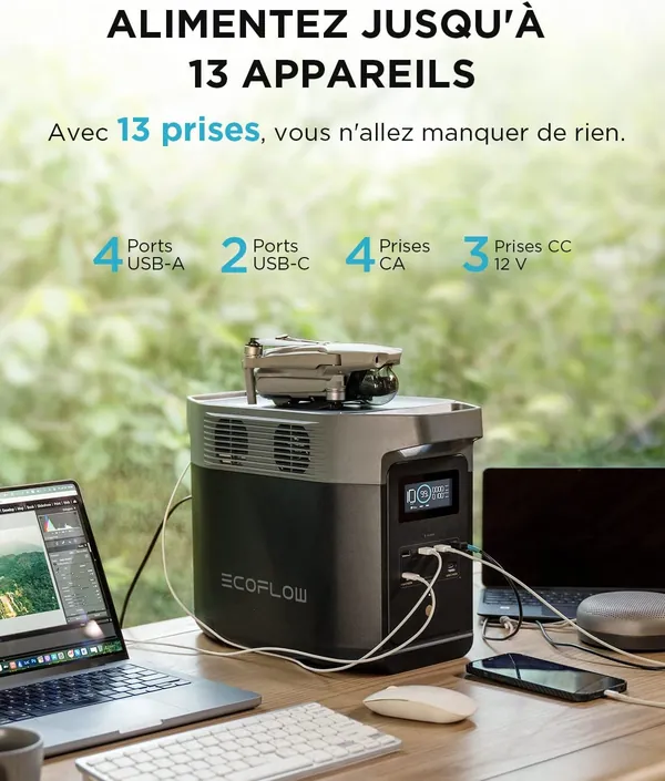 EcoFlow Delta 2 station d'énergie portable LiFePO4 1024Wh pour la survie
