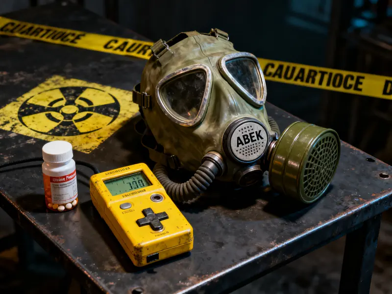 Masque à gaz militaire ABEK, comprimés d'iode et compteur Geiger pour protection NRBC